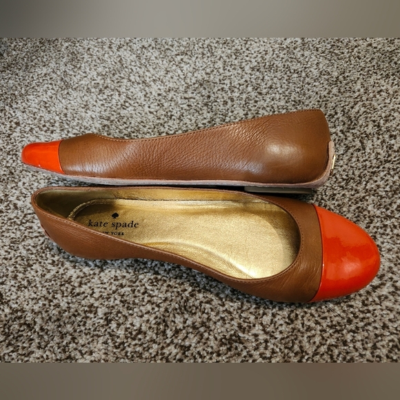 Kate Spade Brown Leather and Orange Patent Leather Women's Flats SZ 6.5 - Picture 6 of 9